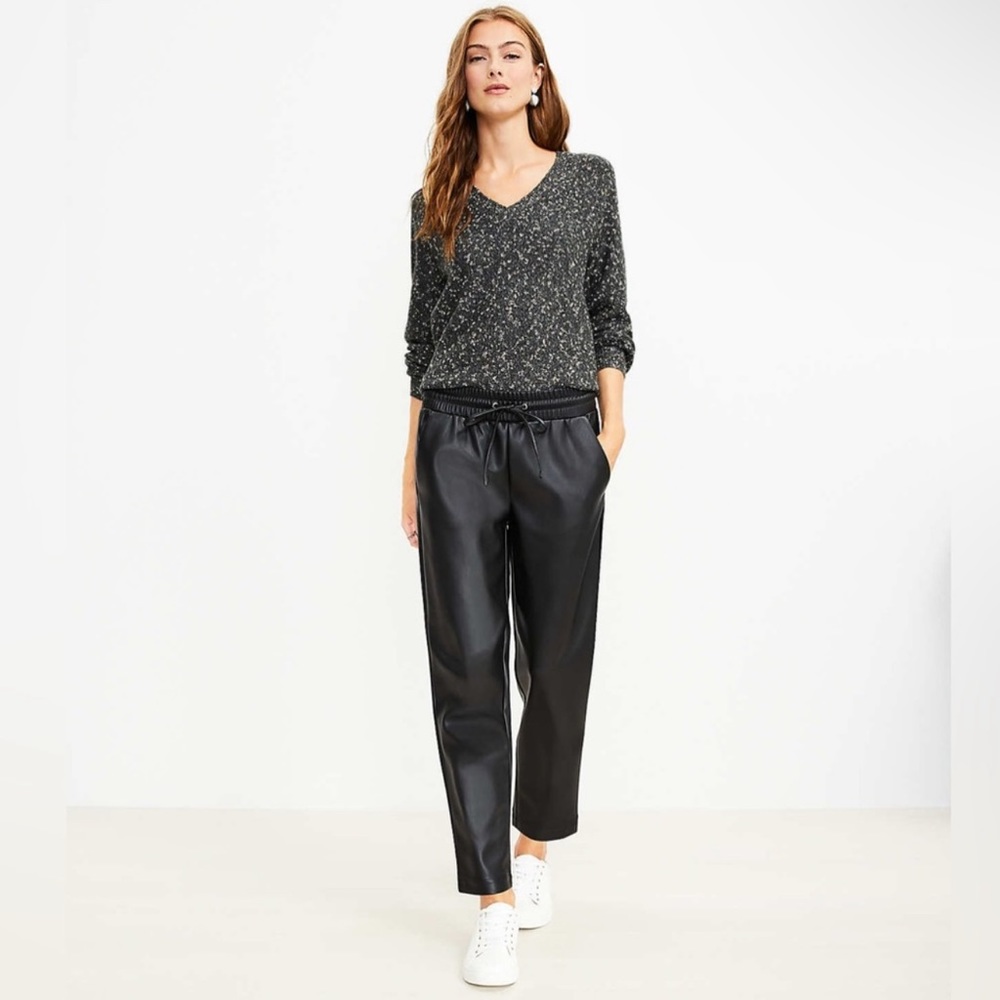 LOFT Petite Pull On Slim Pants in Faux Leather Large Petite black